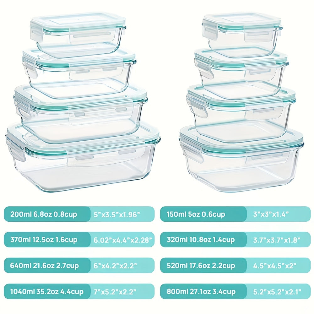 4/8 Pack Glass Food Storage Containers, Meal Prep Use, Airtight Bento Boxes with Leak-Proof Locking Lids, Microwave, Lunch Box, Oven, Refrigerator and Dishwasher Safe