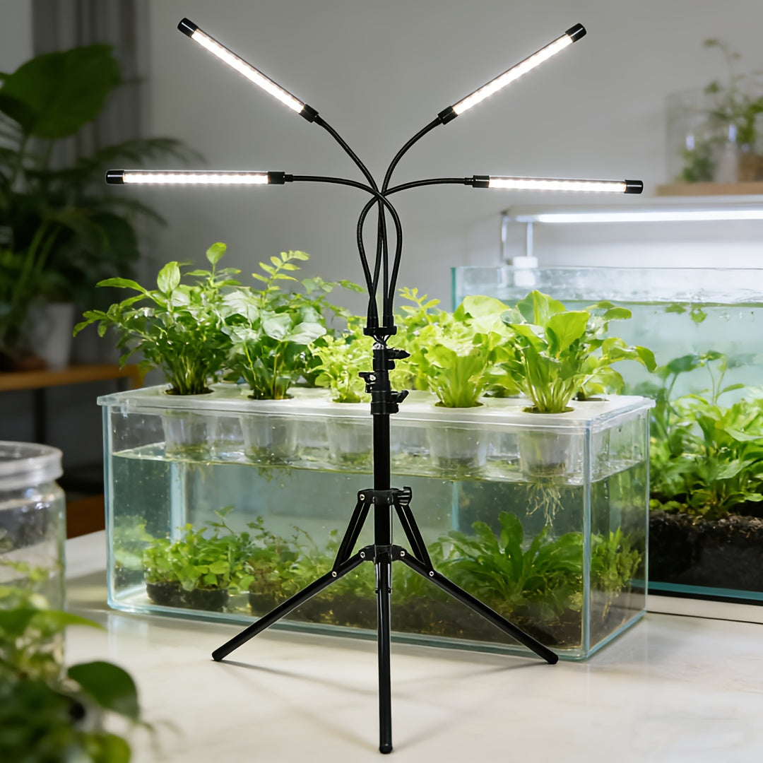 Triangle Stand Strip Plant Grow Light, 5-Head Rotatable Gooseneck Dimmable Timing Plant Light, 2.1m Height with USB Cable, Adjustable Brightness & Height, High Lumen, Indoor Supplemental Grow Light for Living Room