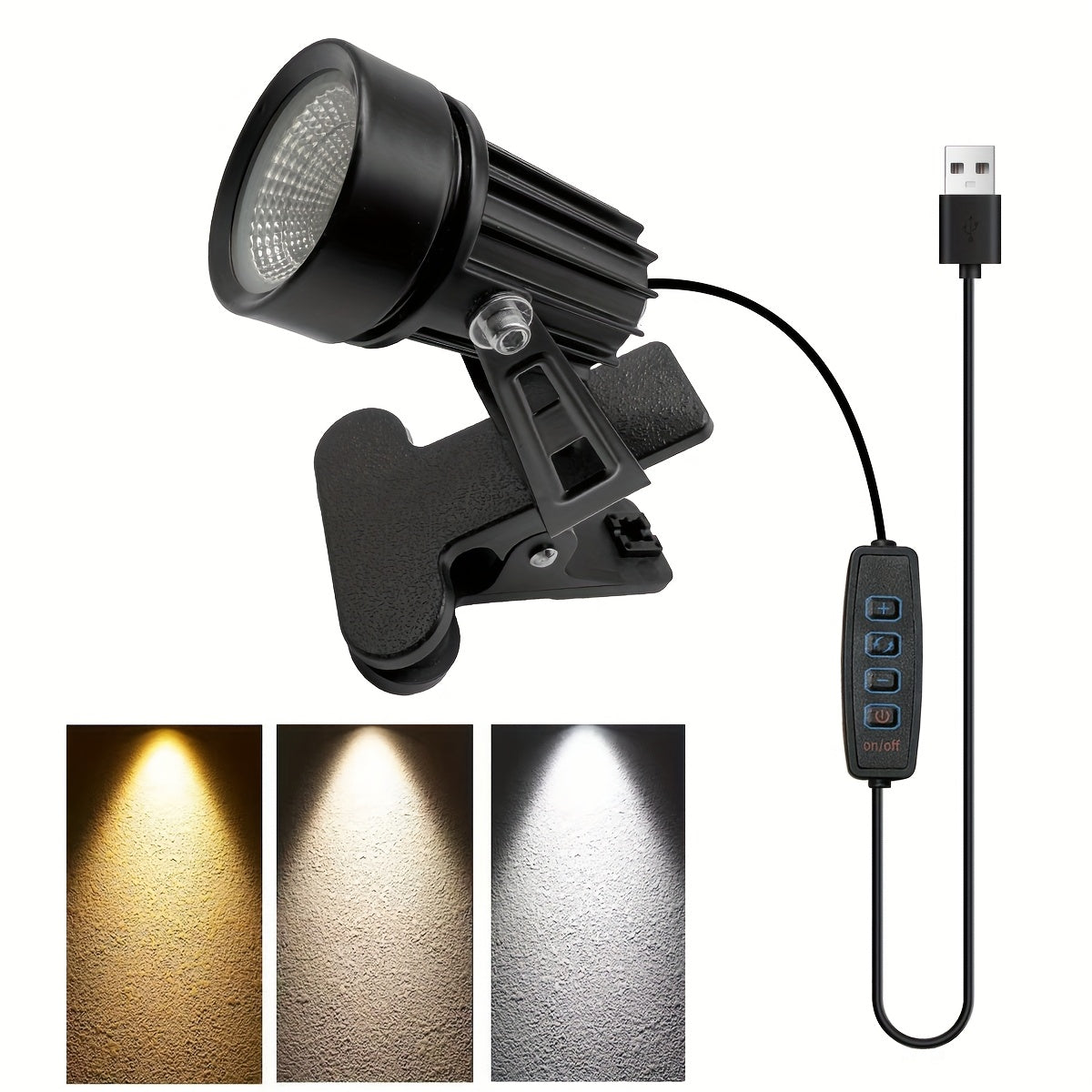 Clip-On Plant Grow Light, Mural Spotlight Landscape Lamp, 3 Color Temperature & Brightness Adjustable LED Focus Light, Indoor Decor Spot Lamp for Potted Plants, Home Living Room Decor Lighting, Desk Reading Lamp