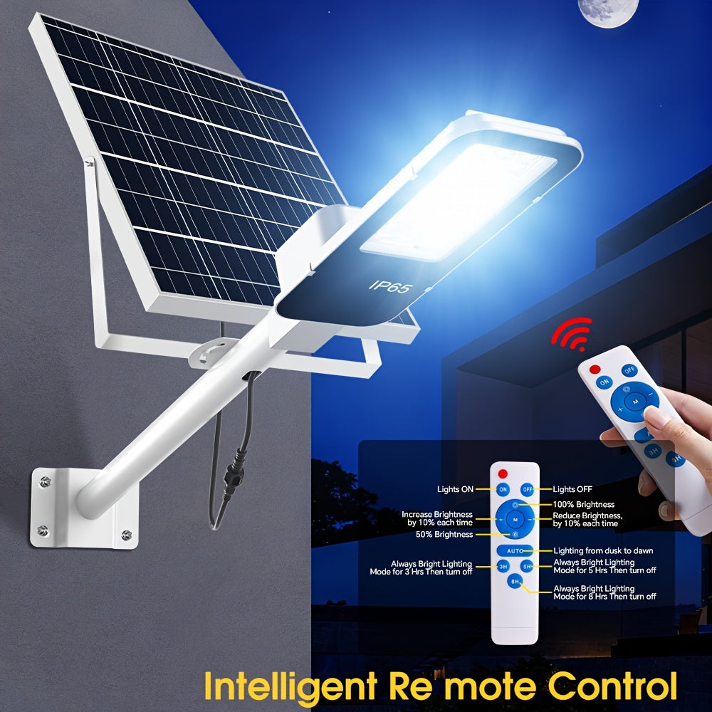 1 Piece Powerful LED Solar Street Light, IP65 Outdoor Garden Light, Dusk-to-Dawn Security Floodlight, with Remote Control, 10000mAh Large Capacity, Semi-Flush Mount Exterior Wall Light, Perfect for Garden, Pathway, Courtyard, Patio, Garage