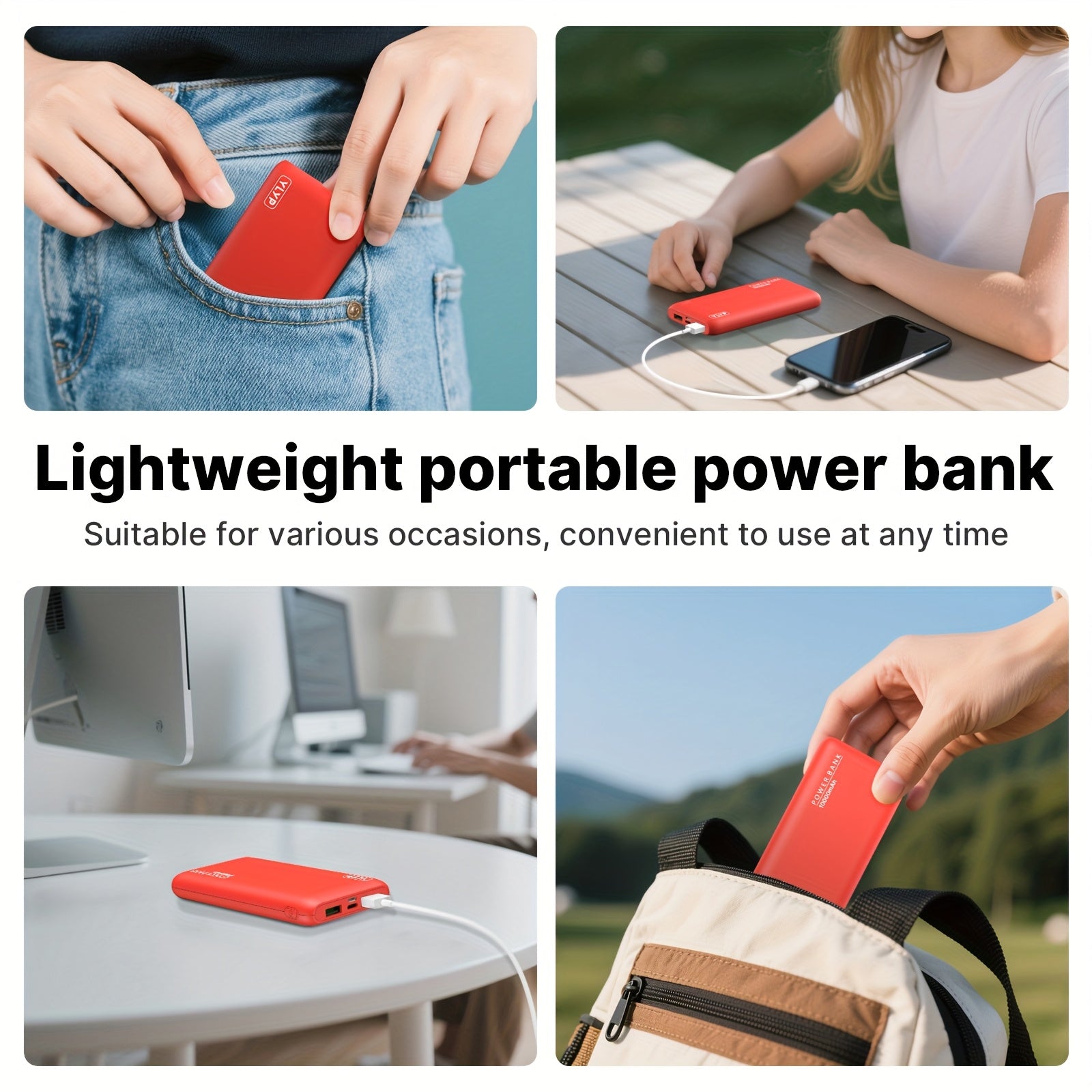 10, 000Mah Slim And High-Capacity Portable Power Bank, Featuring a 5V2A Dual USB Charger with an LED Battery Indicator, Compatible with for iphone And Android Devices, Offering 2 USB Outputs And Type-C/Micro Inputs