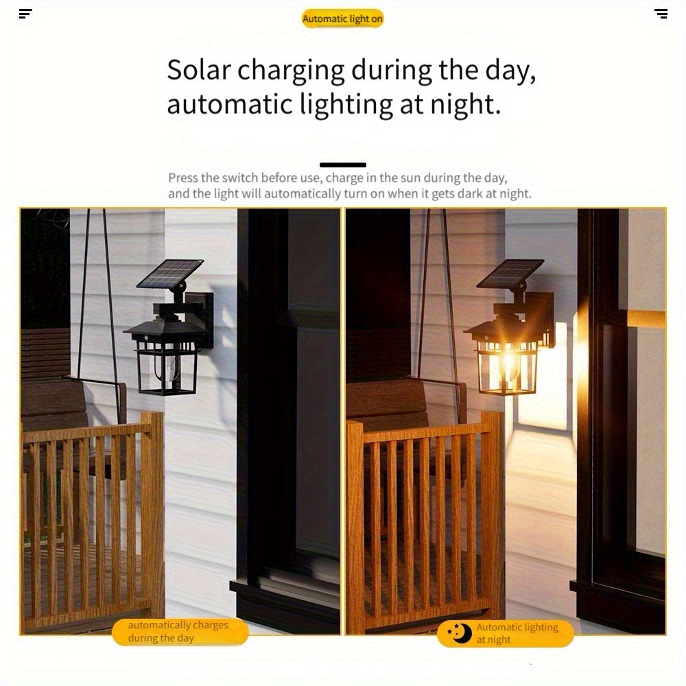 Solar Wall Light with Motion Sensor and Adjustable Panel | Dusk to Dawn Automatic On/Off, Security Lantern Suitable for Gate, Garage, Fence, Courtyard, Patio
