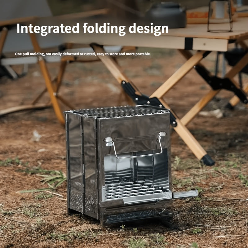 Outdoor Ultra-Light Portable Foldable Stainless Steel BBQ Grill, Charcoal Wood Stove, Camping Heating Stove