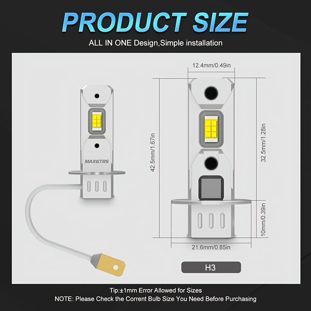 2-Pack H3 LED Bulbs Canbus Fanless High Beam 6500K White 3000K Yellow Car Truck Fog Light Driving Light DRL 12V/24V