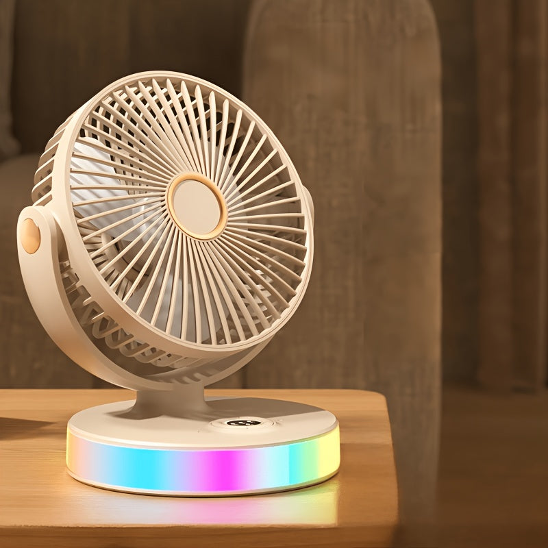 New Desktop Fan with Charging Port, Adjustable Wind Direction and Ambient Light Function, Ideal for Desk Office and Living Room Use