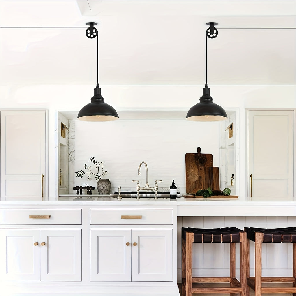 2-Pack LYOOWNG Industrial Plug-In Switched Pendant Light, 19.5ft Cord with Switch, Black Metal Dome, 110-130V US Plug, Bulb Not Included, for Farmhouse Kitchen, Island, Living Room, Dining Room