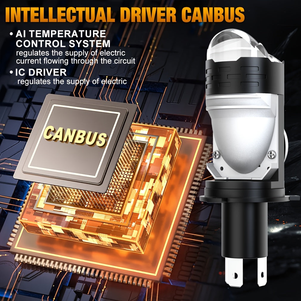 TOAUTO 2-Pack H4 LED Mini Projector Lens LED Car Headlight Bulbs 30000LM 100W CANBUS Turbo Car Bulb H4 High/Low Beam Fog Light Bulb 12V 24V, No Battery Included
