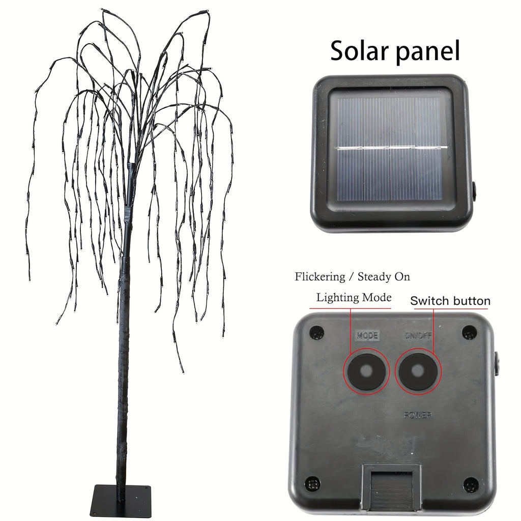 4.6ft Solar LED Willow Tree Light - Waterproof Outdoor Decoration with 2 Lighting Modes, Warm and Twinkle Effects for Garden, Patio, Yard, Pathway, Wedding, Party & Christmas Decor, Outdoor Solar Decoration
