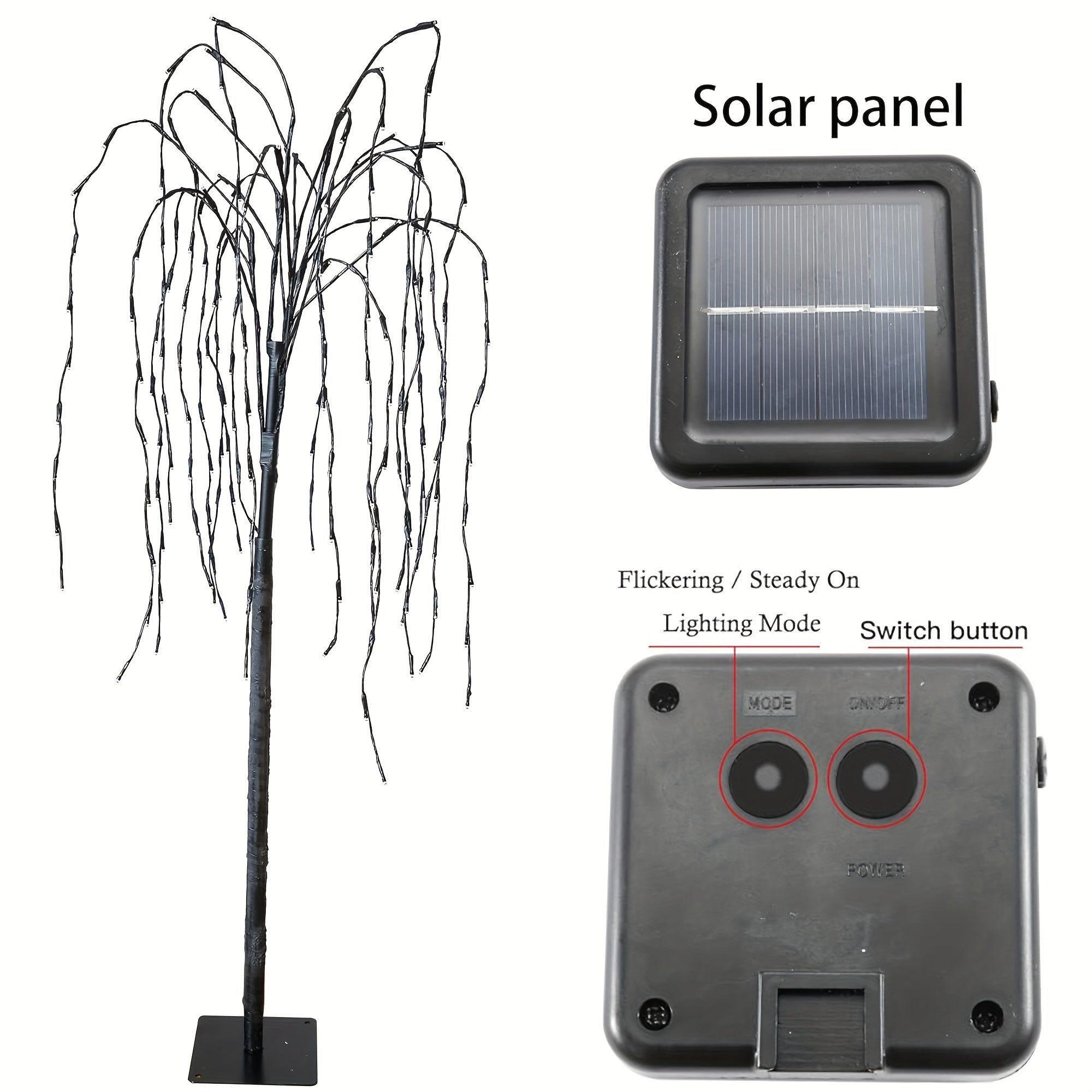 4.6ft Solar LED Willow Tree Light - Waterproof Outdoor Decoration with 2 Lighting Modes, Warm and Twinkle Effects for Garden, Patio, Yard, Pathway, Wedding, Party & Christmas Decor, Outdoor Solar Decoration