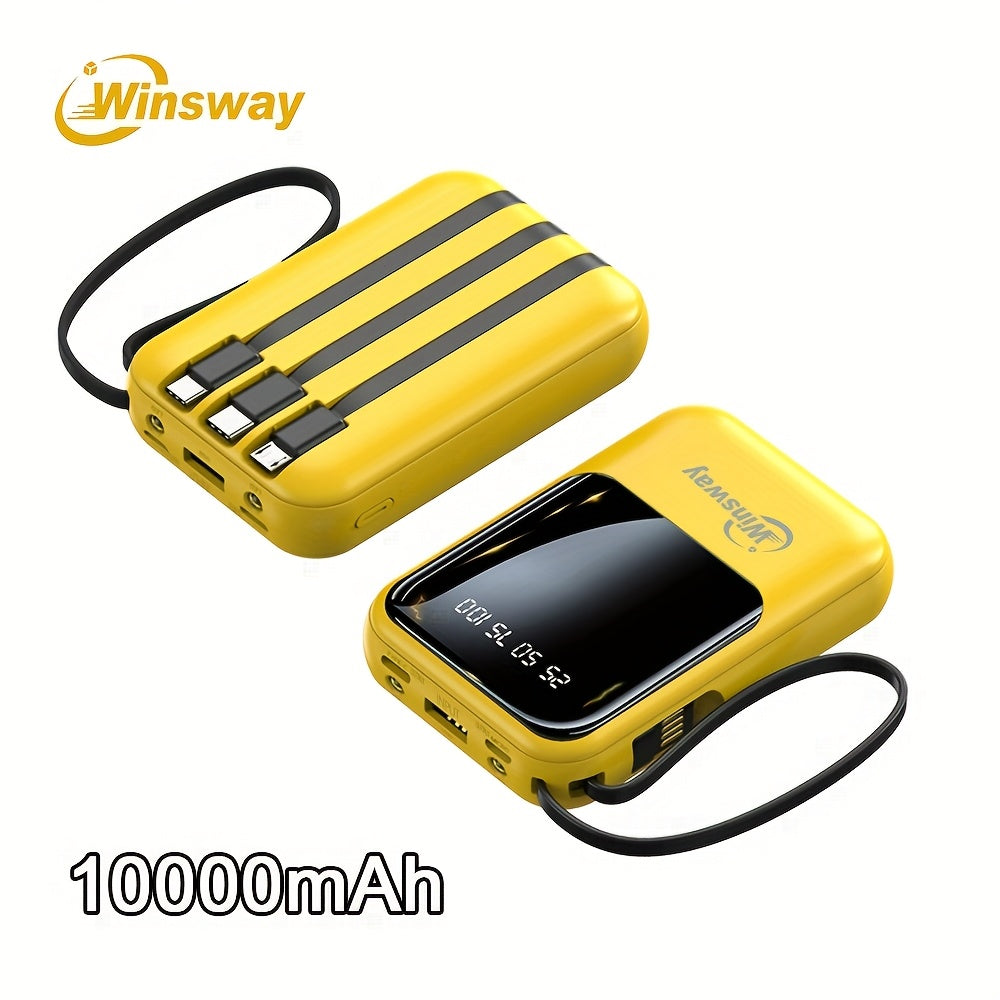 Winsway 10000mAh行動式掛繩充電寶 - 20W快速充電，內建LED顯示燈，4合1 USB C/Type-C輸入輸出，相容安卓手機和平板電腦，旅行必備