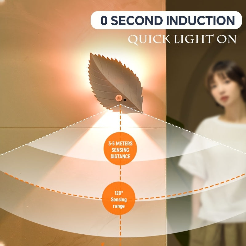 1Pcs LED Leaf Shape Spotlight, Rechargeable Motion Sensor Wall Light, RGB Color Ambient Lamp, Warm Night Light, Stepless Dimmable Magnetic Remote Wall Light for Bedroom Living Room Corridor Stairway