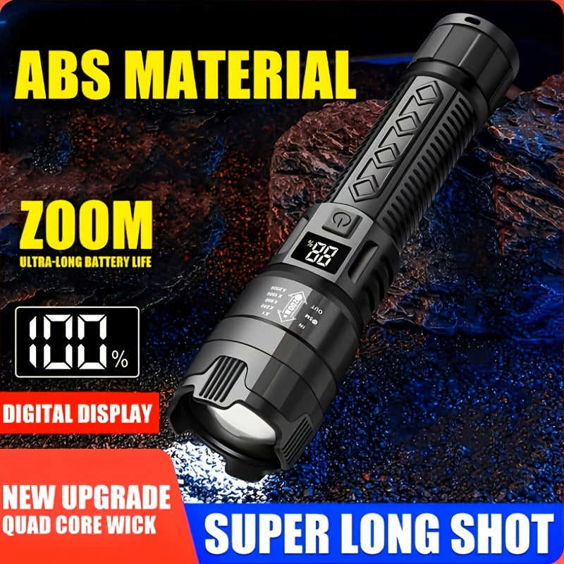 2Pcs Set Type-C USB Rechargeable LED Flashlights, Compact Non-Slip Design, Lightweight Material, Zoomable Focus & Battery Indicator, 3 Lighting Modes High-Low-Strobe, Ideal for Outdoor Activities Camping Fishing
