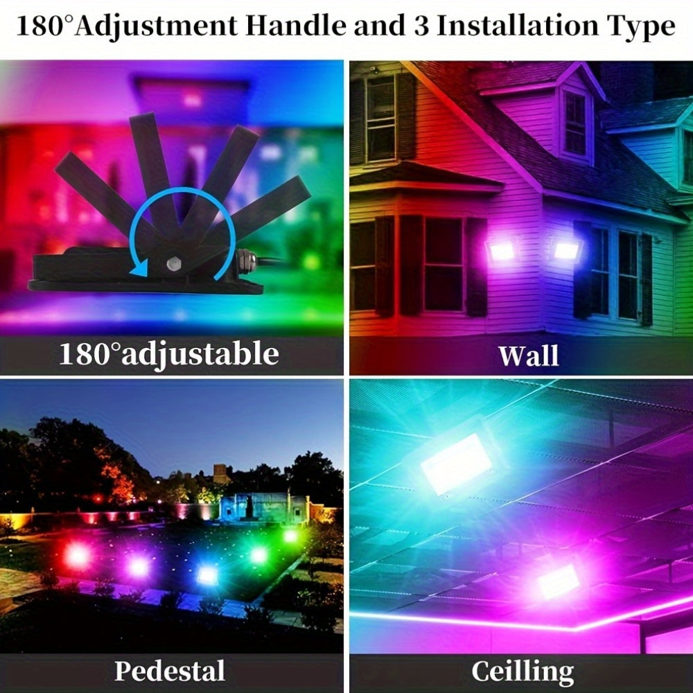 50W 100W RGB Color Changing LED Flood Light, Suitable for Indoor and Outdoor, IP65 Waterproof, Perfect for Halloween Parties, Outdoor Uplighting, Landscape Spotlights, Ground Uplighting, Color Floodlights, Wall Washer Lights and Stage Lighting.
