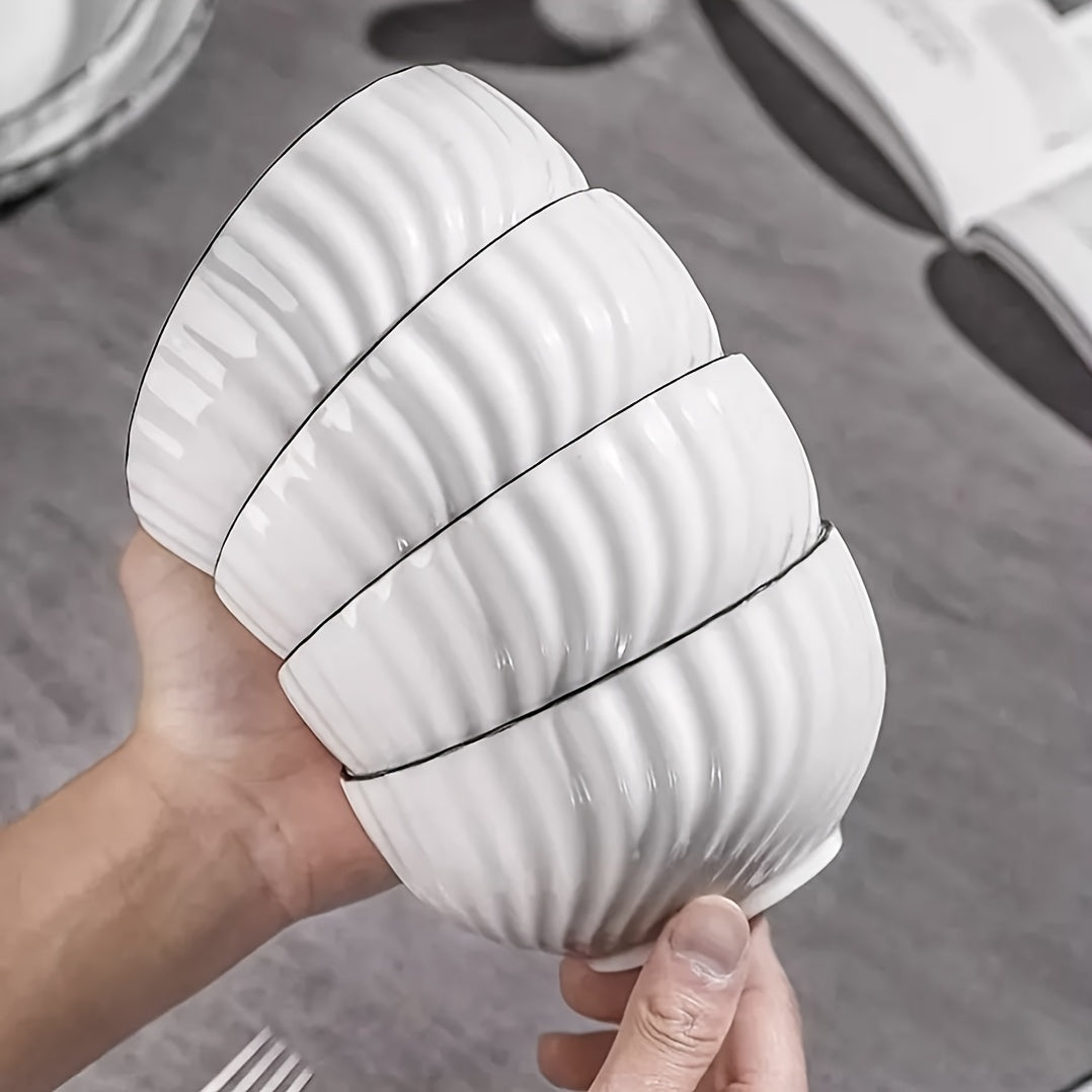 Set of 4 Ceramic Rice Bowls – Handmade Crescent Ceramic Bowl, Under-Glaze Color, Japanese Rice Bowl, Small Dessert Bowl