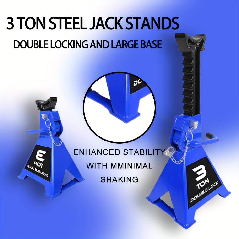 2 Pack Car Jack Stands 3 Ton Capacity 6600 Lbs Double Locking Design Large Base for SUV Lifting Heavy Duty Steel Structure Blue