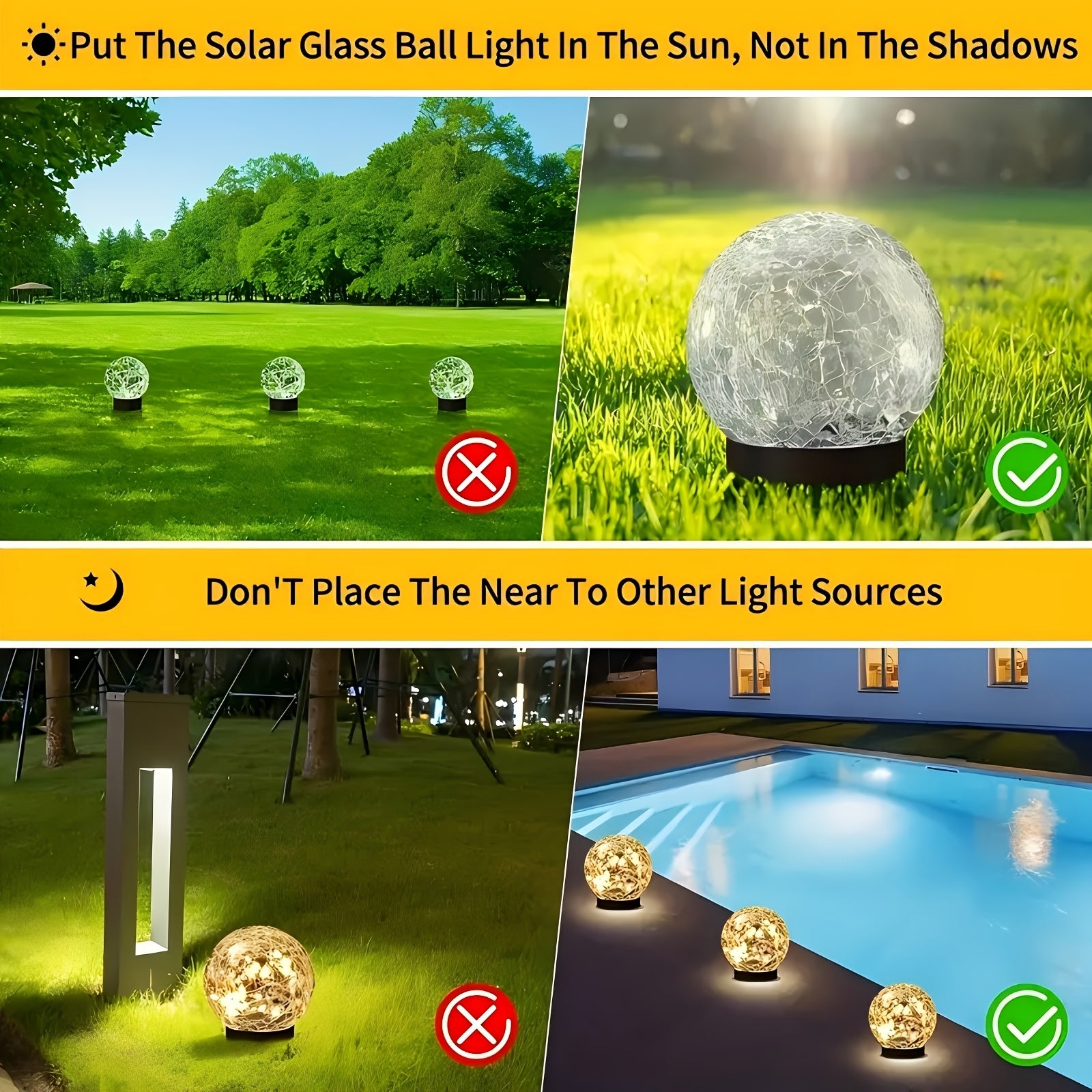 Garden Solar Light, Cracked Glass Globe LED Outdoor Decorative Light, IP44 Waterproof, Perfect for Patio, Lawn and Courtyard, Smart Light Sensor
