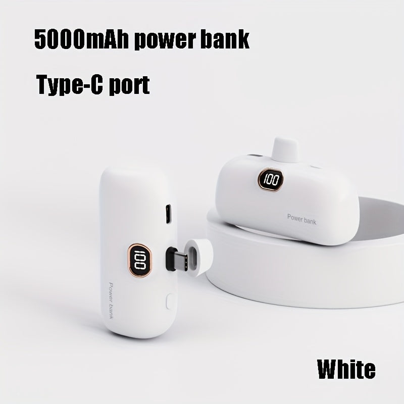 5000Mah Portable Battery Pack, Compact USB-C Charger, Small Travel Charger with LED Power Indicator, Pocket-Sized Power Bank, Lightweight Charger Compatible with for iphone 16/15 And Other USB-C Devices
