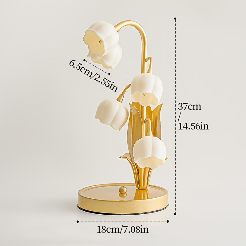 Pink warm table lamp, gold light luxury table lamp, five lily of the valley flowers table lamp, creative acrylic flower shape, home decoration desk lamp, floral theme ambiance light, themed homestay hotel decorative lamp