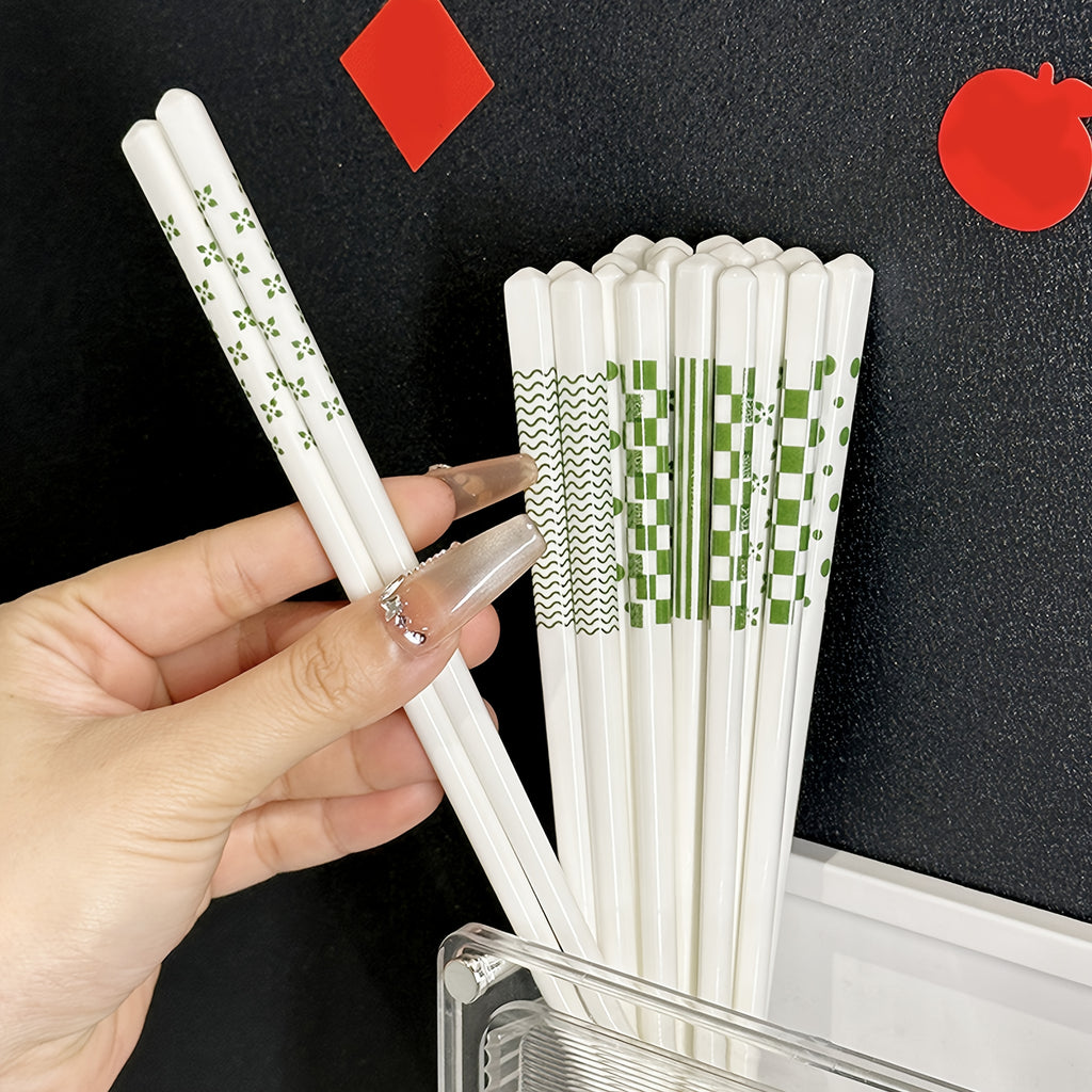 5/10 Pairs – Ceramic Chopsticks, Green Pattern Chopsticks, High Aesthetic, Non-Slip, High Temperature Resistant, Clean & Hygienic, Easy to Clean – Perfect for Home & Restaurant, Tableware Accessories