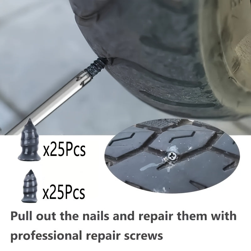 50-Piece Tire Repair Rubber Nails, Self-Service Rubber Screws for Fixing Punctures in Car and Motorcycle Tires
