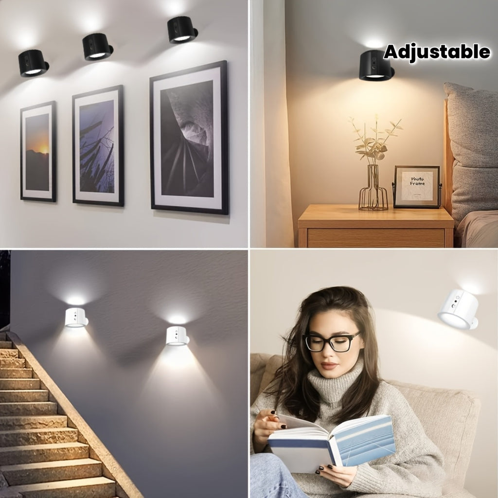1 Set Smart Rechargeable Wall Light, Adjustable Brightness, Easy Installation, 3 Light Modes (White Light, Warm Light, Mixed White & Warm Light), Dual-Head Lighting Design, Suitable for Bedroom, Living Room, Bathroom, Study