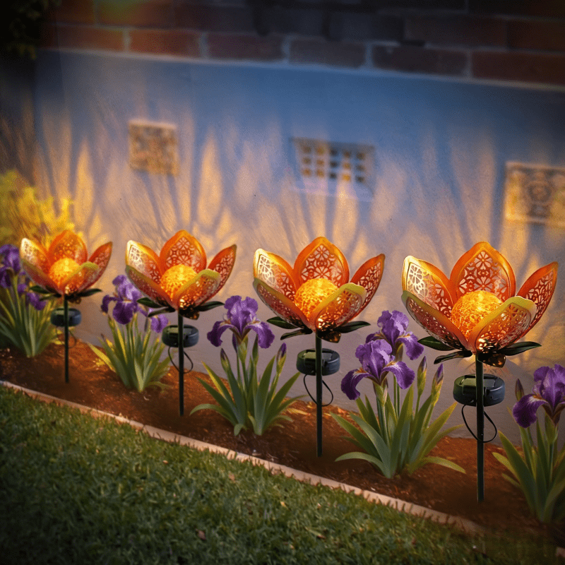 1 Solar Outdoor Tulip Garden Light | Ip65 Tulip Flower Metal Statue Solar Light, Garden Art Path and Lawn Fairy Light | Suitable for Garden, Lawn, Patio, Camping, Tabletop, Farm, Pond, Landscape, Balcony, Path