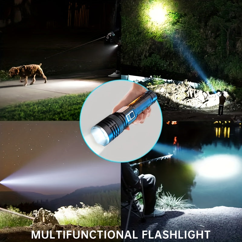 Solar Charging LED Flashlight High Lumen 2400mAh Battery COB Side Fill Light 9 Lighting Modes Zoomable & Beam Adjustable Non-Slip Grip Handheld Flashlight for Camping Mountaineering Home Daily Lighting