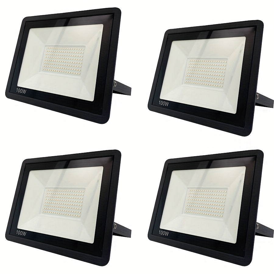 4-pack 100W LED floodlight waterproof outdoor safety lighting wall-mounted metal and glass external work light, with mounting hardware, compatible detachable cord connection luminaire