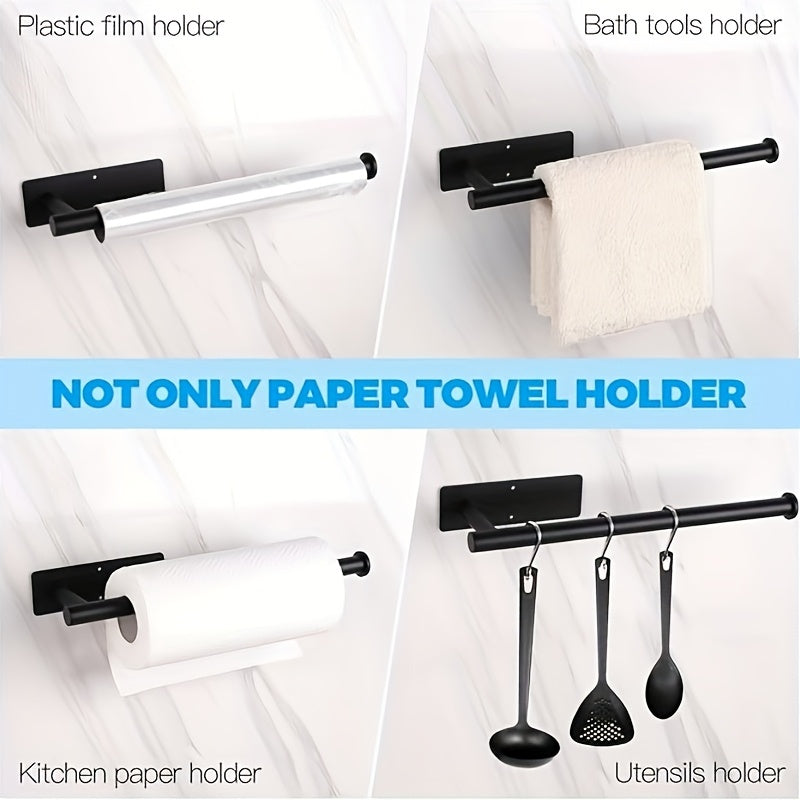2-Pack No-Drill Adhesive Tissue Holder - Strong Sticky Waterproof & Moisture-Proof Paper Towel Holder for Bathroom & Kitchen, Reusable Home Storage Shelf