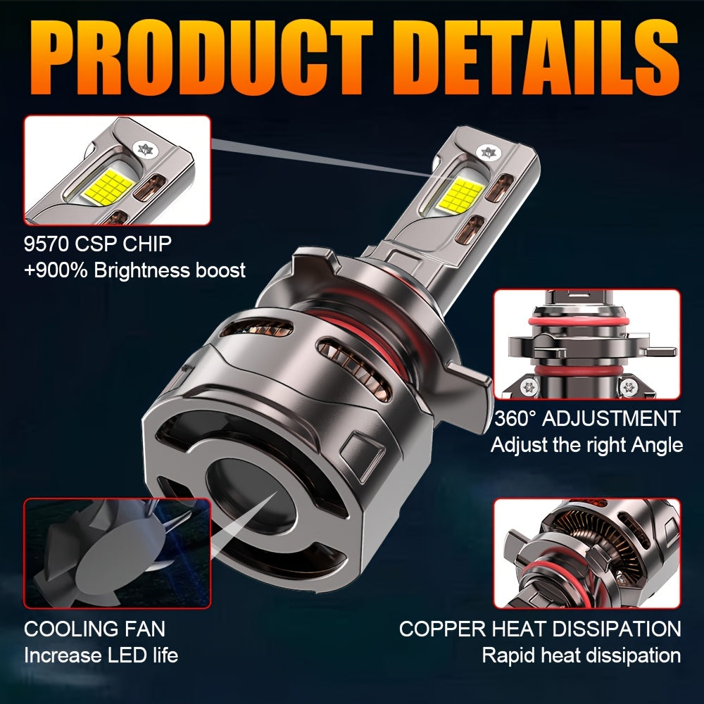 2 Pcs LED Car Headlight Bulbs, 57300 Lumens, 300W High Power, H1, H4, H7, H11, High/Low Beam, HB3/9005, HB4/9006, HIR2/9012-O129, 9570 CSP Chip, Plug-and-Play, Aluminum, External Driver, 900% Brightness Increase, No Battery Included