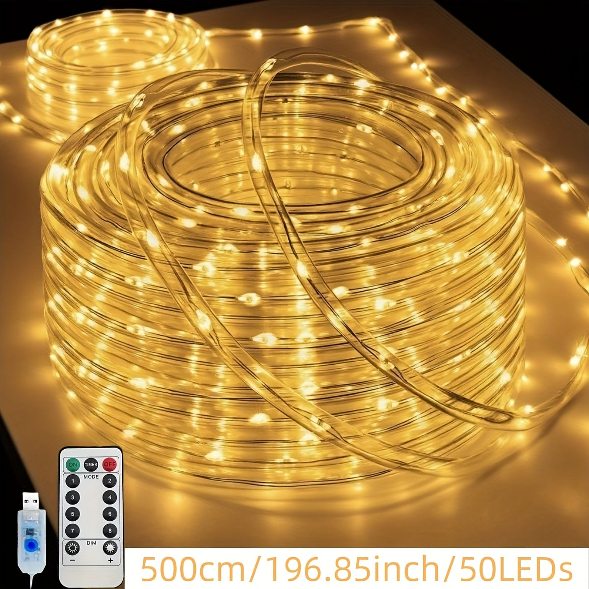 LED tube light, tubular light string, fairy light tube, DIY decorative light, USB powered, remote control, 8 lighting modes, adds ambiance to Christmas trees, parties, Christmas, carnivals, weddings, anniversaries, birthdays and other scenes