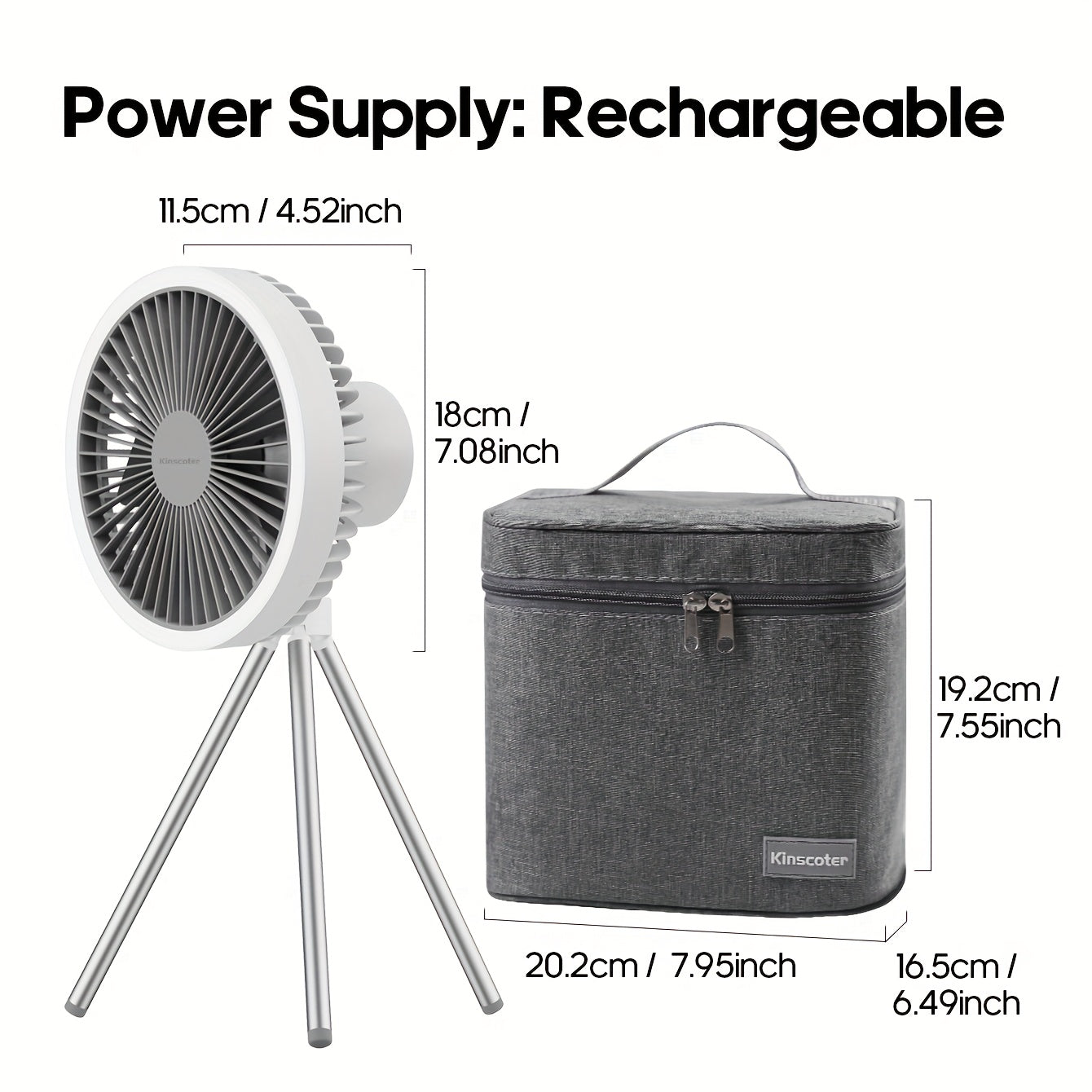 Outdoor Essential 10000mAh USB Rechargeable Camping Fan, Timing Portable LED Ceiling Camping Light Fan with Metal Tripod, Can Be Used as Power Bank, Suitable for Outdoor Camping Home Office, Equipped with Portable Storage Bag