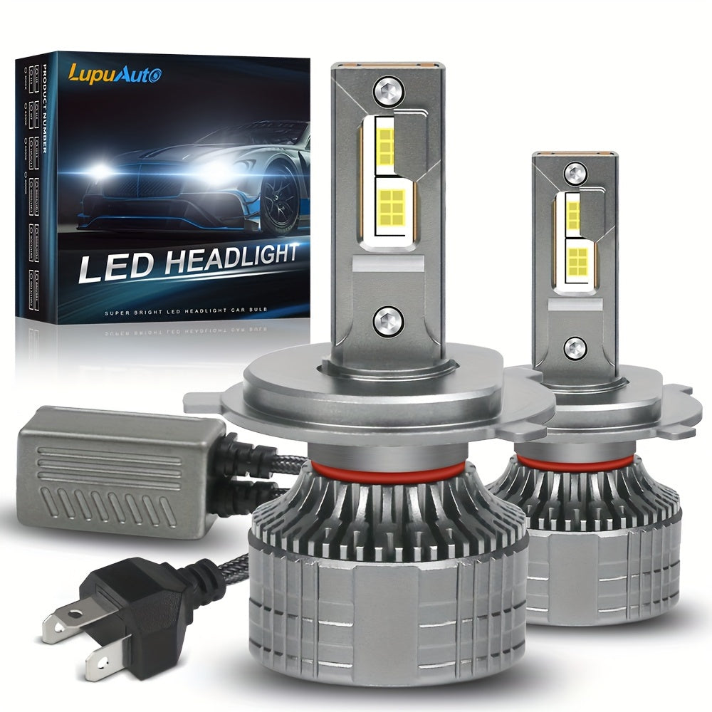 路普奥 H4 LED 头灯灯泡 - 40000LM，600% 更亮6500K 冷白光，双铜散热片，涡轮冷却，可兼容Canbus，12V-24V，铝制，2件装