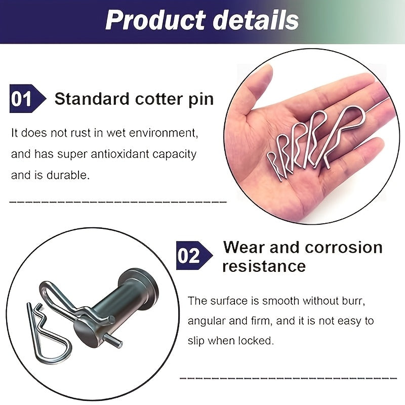 50PCS R-Clip Cotter Pin Assortment Kit – Heavy Duty R-Type Spring Fasteners, 6 Sizes Hardware Pins for Trailer Locking Pin, Trailer Clips, Lawn Mower, Truck, Mechanic‘s First Choice