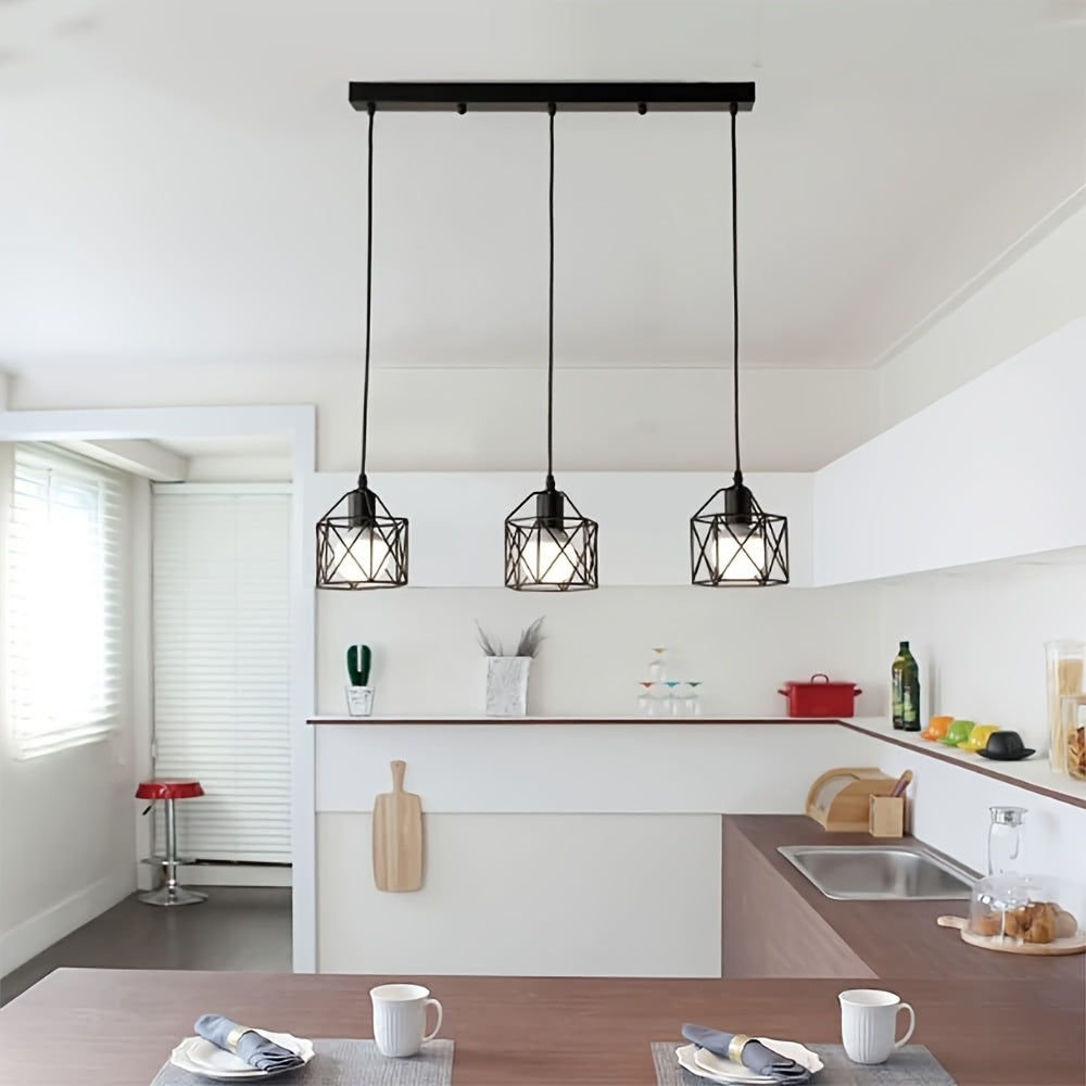 3 pendant lights, dining room farmhouse kitchen island high adjustable lighting fixture pendant light, dining room bedroom hallway industrial pendant light, black metal cage pendant light