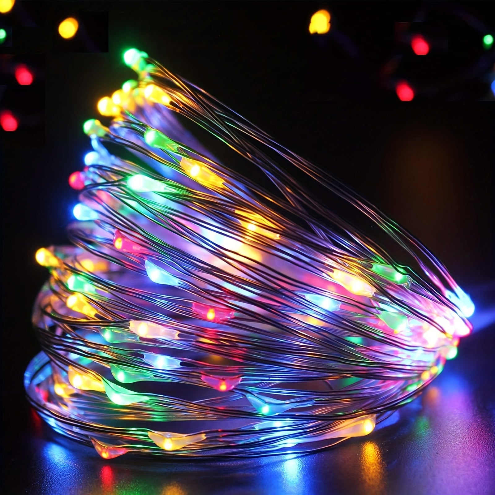 200 LED 仙女灯串，66FT/20M，100 LED 版本为 33FT/10M，USB 供电灯串，银色线材，非常适合在卧室中营造星空氛围，用于圣诞节、婚礼、派对或户外窗户装饰
