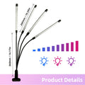 1PC Full Spectrum 4-Head Adjustable LED Plant Grow Light, 3 Light Modes, 9 Dimmable Brightness Levels, 3H/6H/9H Timing Function, USB Powered, Suitable for Succulents, Green Plants, Flowers, Seedling Cultivation and Hydroponics