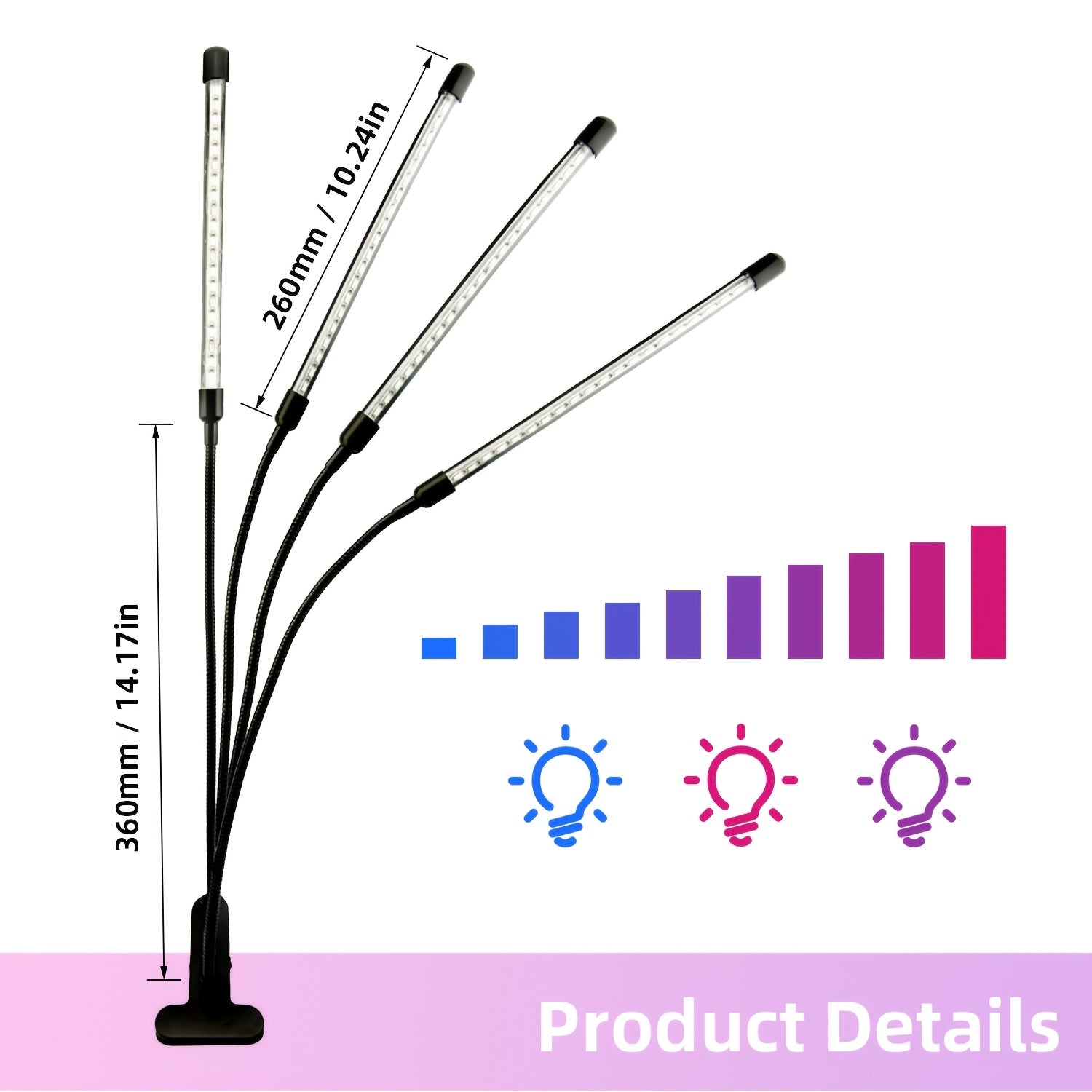 1PC Full Spectrum 4-Head Adjustable LED Plant Grow Light, 3 Light Modes, 9 Dimmable Brightness Levels, 3H/6H/9H Timing Function, USB Powered, Suitable for Succulents, Green Plants, Flowers, Seedling Cultivation and Hydroponics