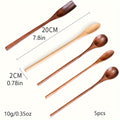 5 Long Handle Coffee Spoons, Wooden 7.8-Inch Coffee Spoons, Long Handle Stirring Spoons, Tea Spoons, Ice Cream Spoons – Unique Style Long Handle Spoons, Premium Wood – Ideal for Stirring – Perfect for Wedding Gift Baskets