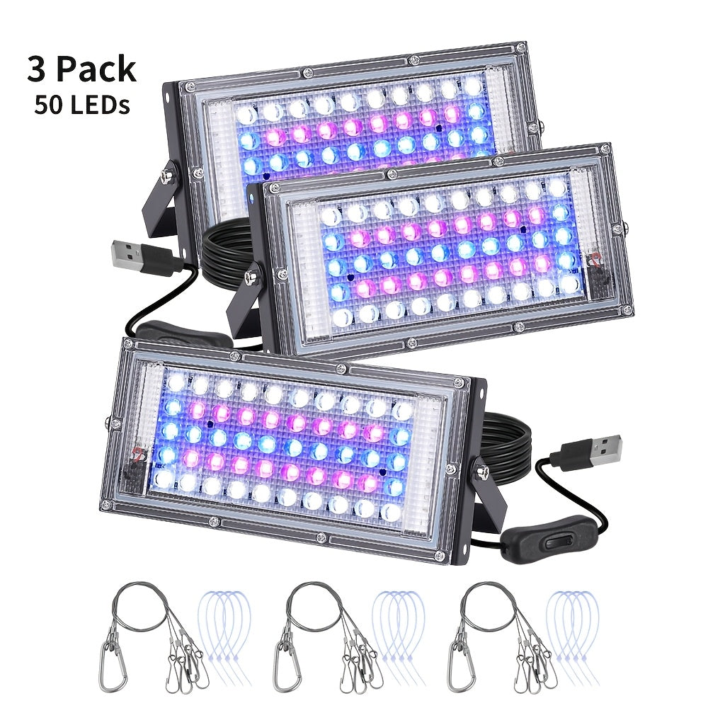 1-4 Pack 50/96/144 LED Full Spectrum Plant Grow Light, Ideal for Indoor Plant Seed Germination, Blooming and Fruiting, Equipped with 59 Inch Power Cord, USB Plug and Switch, Low Voltage 5V