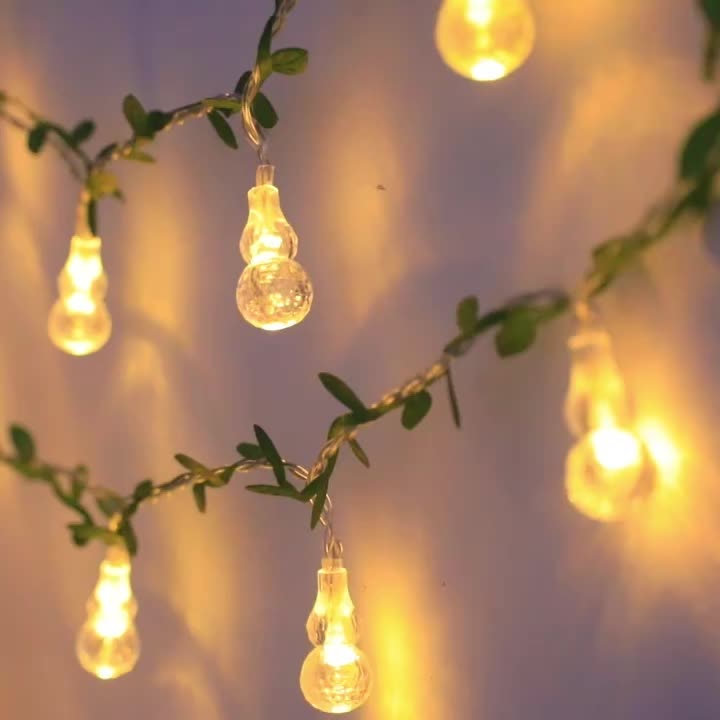3M 葫芦绿藤灯串 可爱葫芦造型仙女灯 LED 电池供电 暖光彩光 房间卧室阳台派对装饰 氛围灯