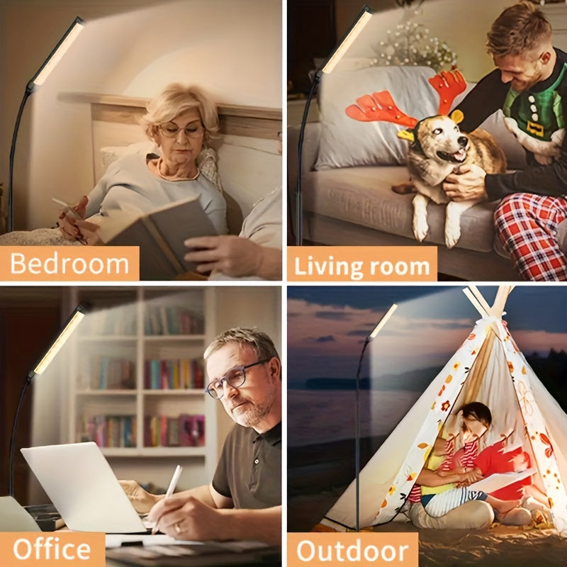 Smart LED floor lamp, gooseneck reading table lamp, 3-color temperature adjustment, stepless dimming, suitable for living room, bedroom