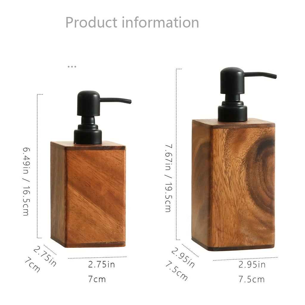 1 Vintage Wooden Soap Dispenser with Black Pump - Solid Wood Frame, 6.76oz/13.53oz Refillable Liquid Hand Soap & Dish Soap Dispenser, Freestanding for Bathroom & Kitchen Countertop, Rustic Decor Storage for Soap Bottles