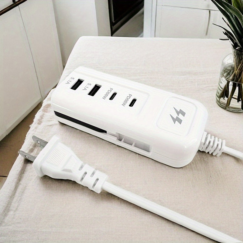 Electrical Socket with 2 USB Ports And 2 PD, Featuring 4 Outputs And a Type-C Cable, Versatile Plug Suitable for Home And Office Applications