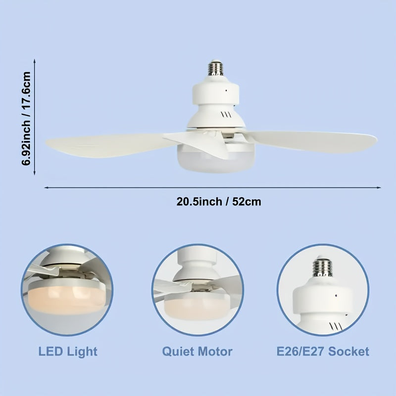 Screw Mount Ceiling Fan with Light, Easy Installation Flush Mount Ceiling Fan, Dimmable Ceiling Fan Light Fixture for Bedroom, Kitchen, Living Room, Small Replacement Ceiling Fan Light Kit