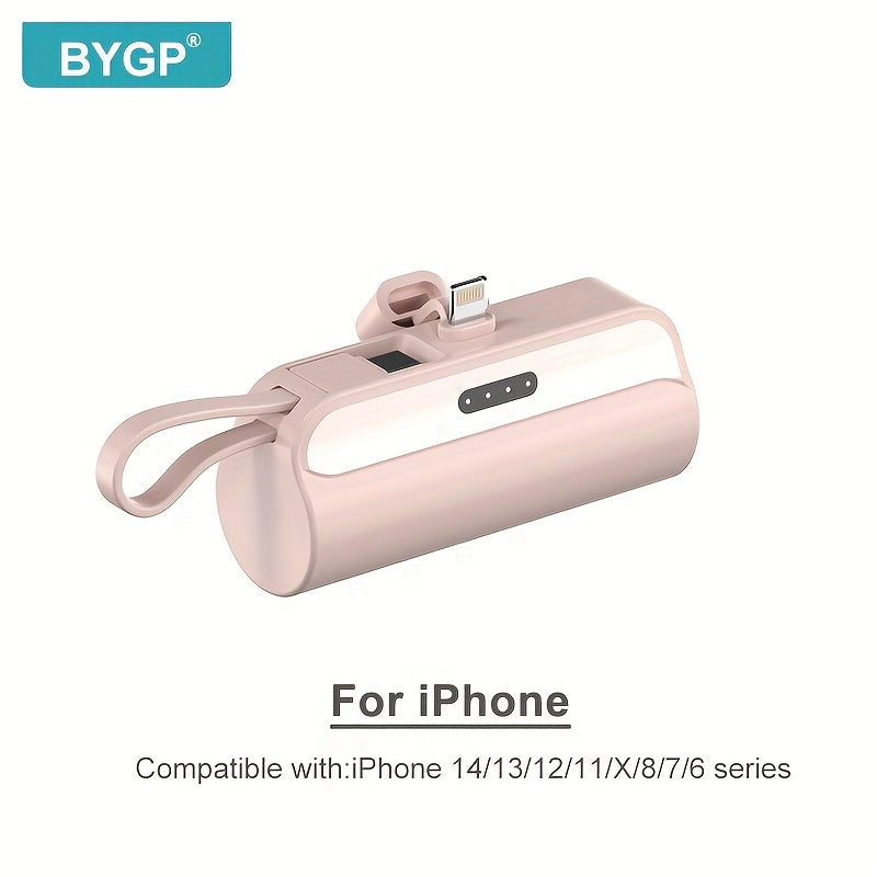 1pc BYGP 5000mAh Mini Power Bank - The thinnest Lightning and Type-C portable charger, suitable for iPhone 15/14/13, for samsung/Android mini emergency backup battery pack