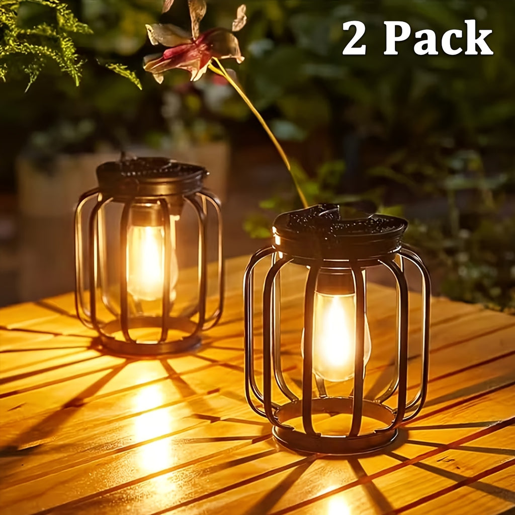 2 Pack Solar Outdoor Pendant Light, Hanging Metal Lantern, Modern Metal Solar Pendant Light with Hook, Warm Light Lantern for Garden, Perfect for Outdoor Garden, Patio, Entrance Lighting Decorative Hanging Light