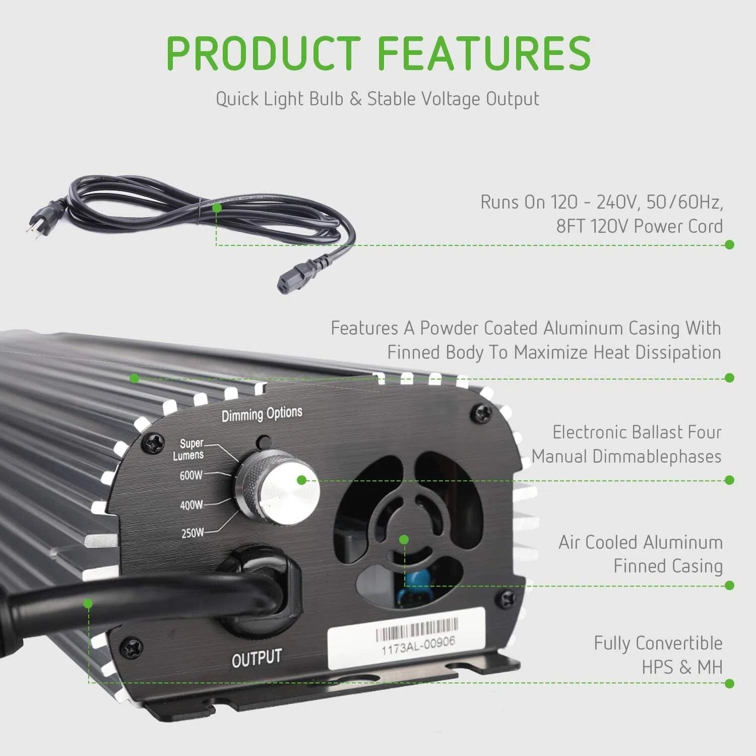 MTC Hydroponic 600W HPS MH Grow Light Air Cooled Reflector Kit - Easy Installation, High Stability & Compatibility