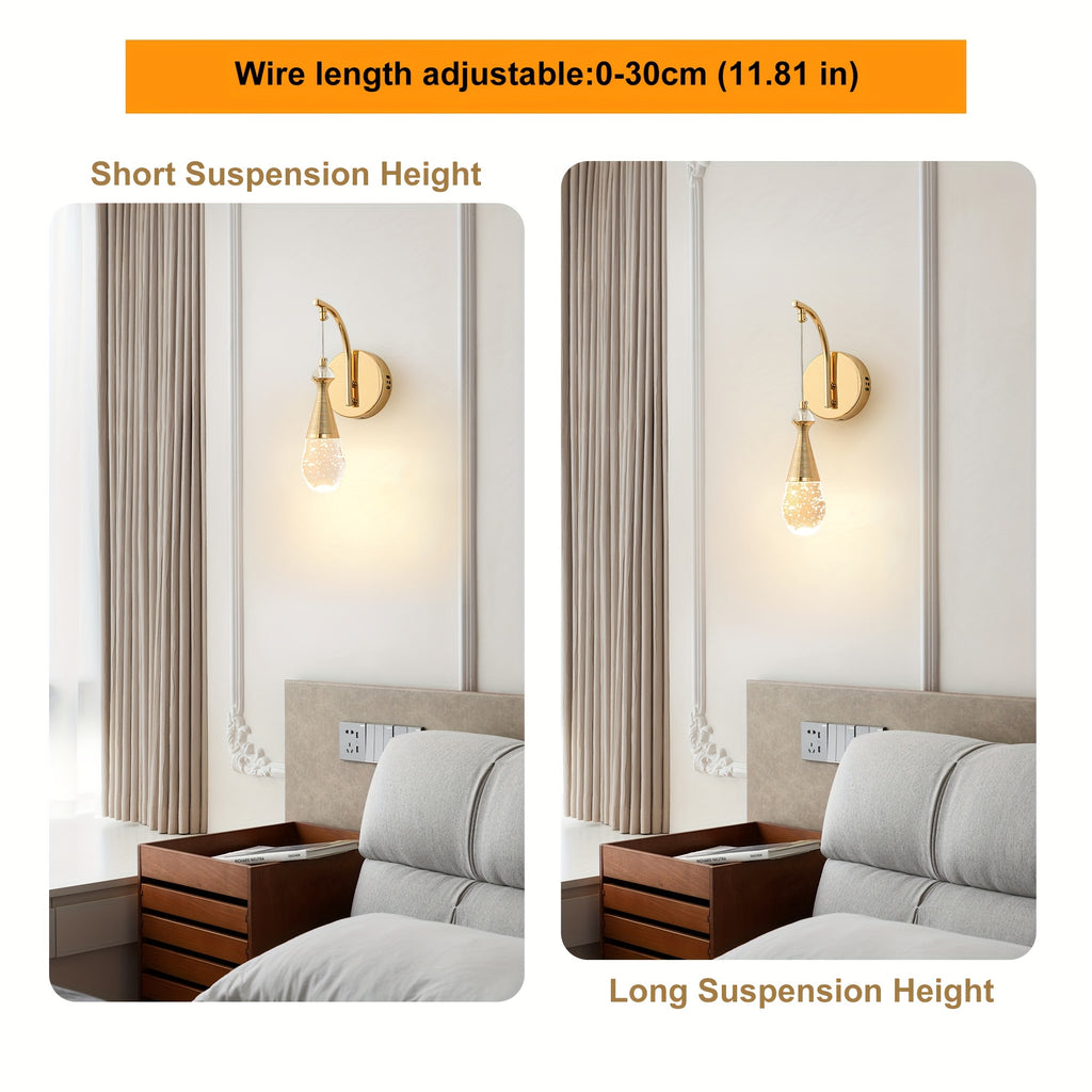 Ganeed Modern Crystal Bubble Wall Light - 7W Dimmable LED Wall Lamp, Polished Metal Surface, Semi-Flush Mount Installation, Suitable for Bedroom, Bathroom, Living Room, Hallway, Stairs - Gold, Hardwired, 110-240V