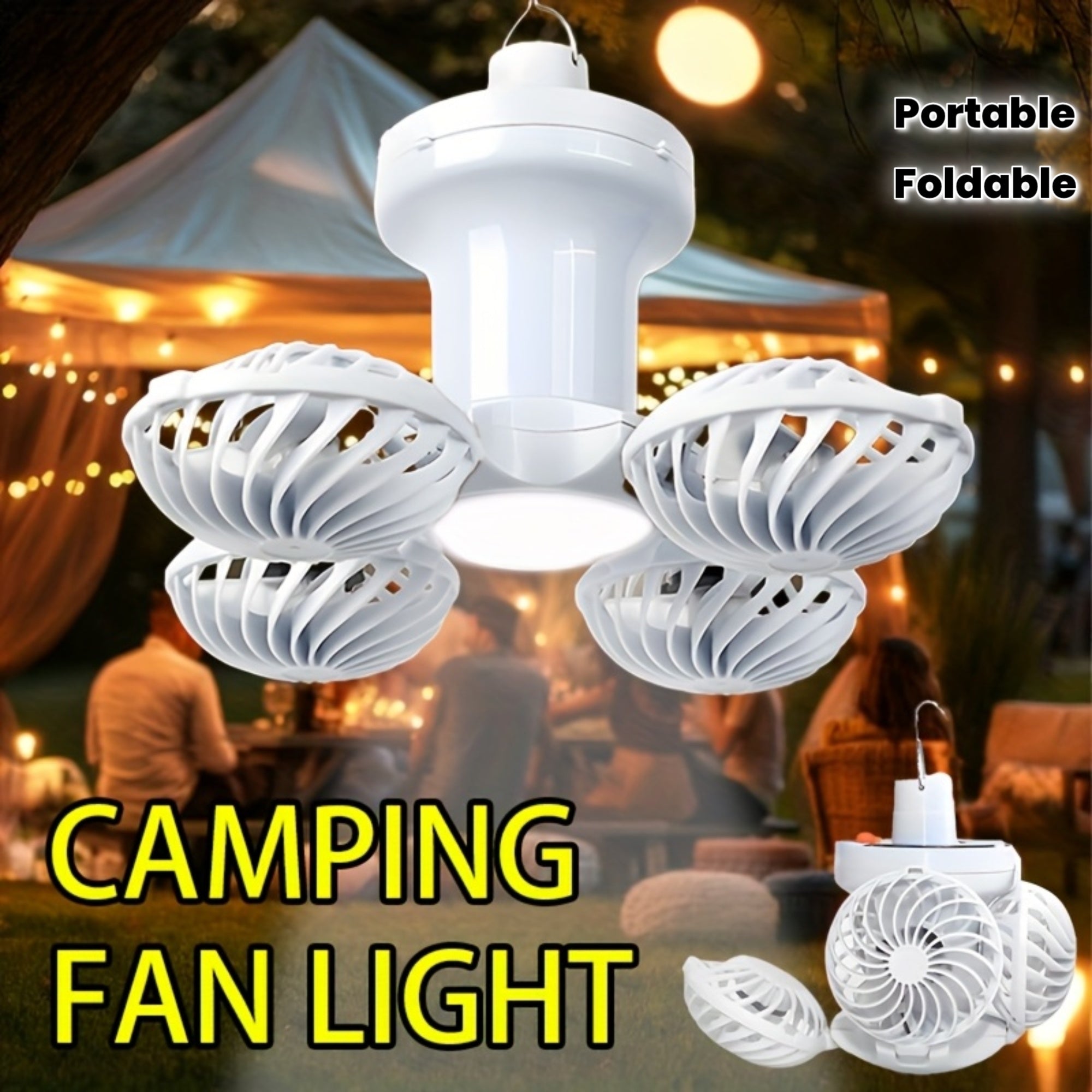 Solar Rechargeable Camping Light with Fan Function, Portable Foldable Flashlight, Hook Design, 3 Lighting Modes, Emergency Light for Night Fishing, Camping and Travel